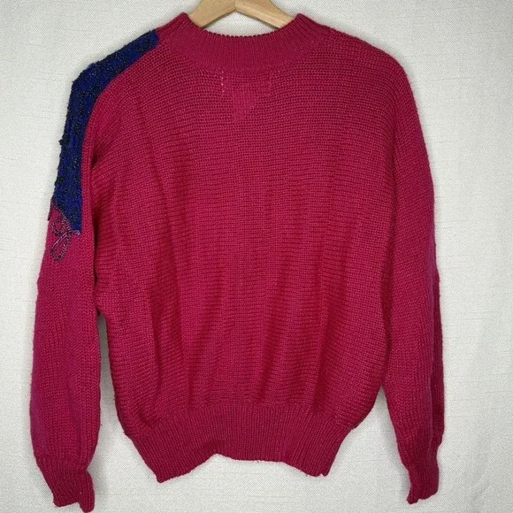 VTG 90s Jaclyn Smith Beaded Floral Sweater Womens S Pink Purple‎ Knit Retro Glam - Picture 5 of 7